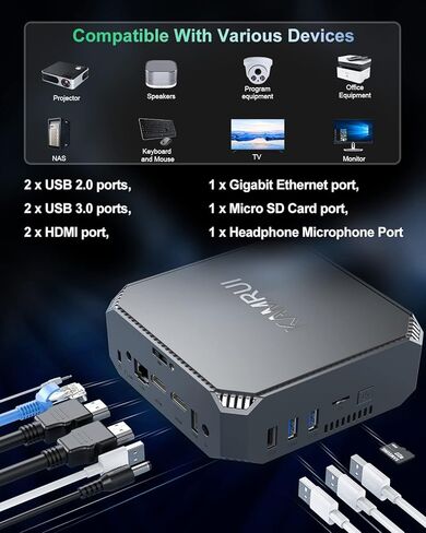 كامروي كمبيوتر صغير بذاكرة RAM 8GB وذاكرة روم 128GB وويندوز 10 برو ومعالج انتل سيليرون J3455 يدعم دقة 4K HD/منفذ HDMI مزدوج وجيجابت ايثرنت ثنائي النطاق للعمل والمدرسة والمنزل in Kuwait