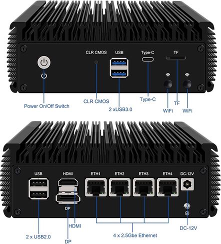 Firewall Appliance 2.5Gbe Intel Celeron N5095 Quad Core, 4*Intel I225-V LAN Fanless Mini PC 8G DDR4 128G M.2 NVMe Support PFSENSE Router/AES-NI/OPNsense in Kuwait