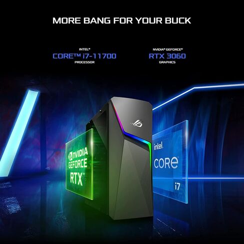 ASUS ROG Strix G10 Gaming Desktop PC, Intel Core i7-11700 Up to 4.9 GHz, NVIDIA GeForce RTX 3060, 32GB RAM, 2TB SSD, HDMI, Windows 11 Home, Bundle with JAWFOAL in Saudi Arabia