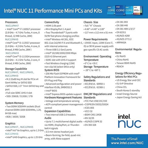 Intel NUC 11 Pro Performance Kit NUC11PAHi7 (4-Core i7-1165G7, 32GB RAM, 1TB PCIe SSD, Iris Graphics) Mini Business Gaming PC Desktop, 2 x Thunderbolt 3, Wi-Fi, Cable, Windows 10 Pro - 2022 in Saudi Arabia