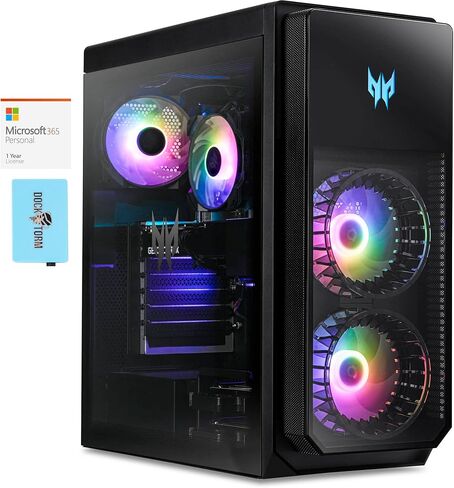 كمبيوتر مكتبي Acer Predator Orion 5000 للألعاب والترفيه (Intel i7-12700F 12-Core، 16GB DDR5 4400MHz RAM، 3TB HDD (3.5)، GeForce RTX 3080، Win 11 Pro) مع MS 365 Personal، Dockztorm Hub in Kuwait