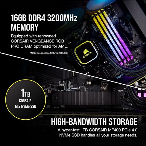 Corsair Vengeance i7300 Series Gaming PC - Air Cooled Intel Core™ i5 12600K CPU - NVIDIA GeForce RTX™ 3060Ti Graphics - 16GB Vengeance DDR4 3200MHz Memory, 1TB M.2 NVMe SSD - Black in Saudi Arabia