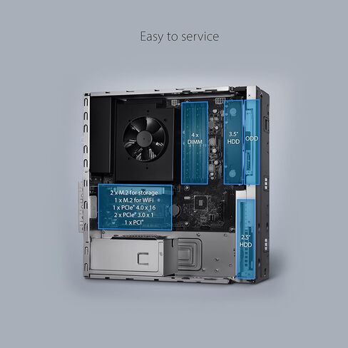 اسس كمبيوتر مكتبي صغير الحجم D700SD من اكسبرت سنتر، انتل كور i5-12400، ذاكرة RAM DDR4 سعة 16GB، SSD بمنفذ PCIe 512GB، TPM، ويندوز 11 برو، اسود، D700SD-XH504 in Kuwait