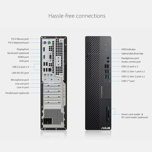اسس كمبيوتر مكتبي صغير الحجم D700SD من اكسبرت سنتر، انتل كور i5-12400، ذاكرة RAM DDR4 سعة 16GB، SSD بمنفذ PCIe 512GB، TPM، ويندوز 11 برو، اسود، D700SD-XH504 in Kuwait