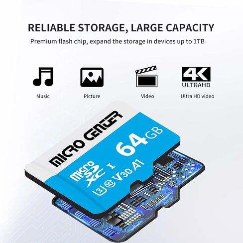 بطاقة Micro Center Premium 64 جيجابايت microSDXC، بطاقة ذاكرة متوافقة مع Nintendo-Switch، UHS-I C10 U3 V30 4K UHD Video A1 بطاقة Micro SD مع محول (64 جيجابايت) in Saudi Arabia