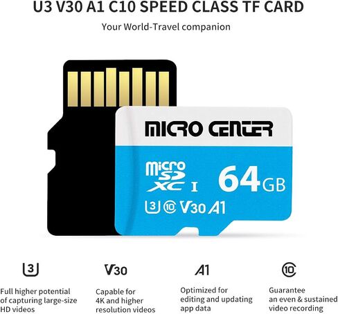 بطاقة Micro Center Premium 64 جيجابايت microSDXC، بطاقة ذاكرة متوافقة مع Nintendo-Switch، UHS-I C10 U3 V30 4K UHD Video A1 بطاقة Micro SD مع محول (64 جيجابايت) in Saudi Arabia