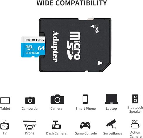 بطاقة Micro Center Premium 64 جيجابايت microSDXC، بطاقة ذاكرة متوافقة مع Nintendo-Switch، UHS-I C10 U3 V30 4K UHD Video A1 بطاقة Micro SD مع محول (64 جيجابايت) in Saudi Arabia