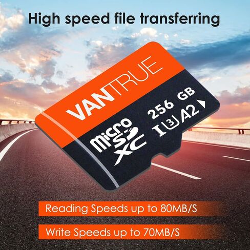 Vantrue 256GB microSDXC UHS-I U3 4K Memory Card with Adapter for Dash Cams | UHS-I U3, 4K UHD video, high speed transfer, monitoring grade, for dash cams, body cams, action cameras, security systems in Saudi Arabia