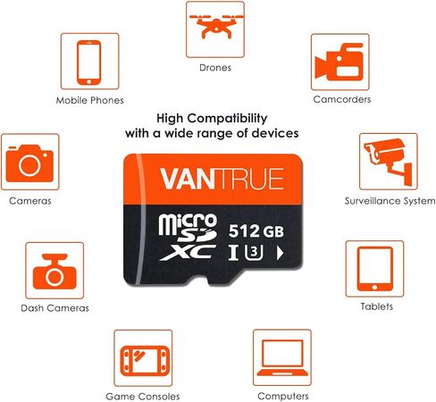 Vantrue 256GB microSDXC UHS-I U3 4K Memory Card with Adapter for Dash Cams | UHS-I U3, 4K UHD video, high speed transfer, monitoring grade, for dash cams, body cams, action cameras, security systems in Saudi Arabia