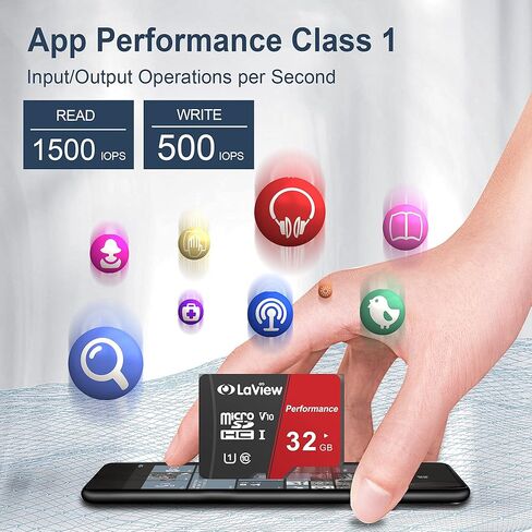 بطاقة ذاكرة LaView سعة 32 جيجابايت، قطعتان، بطاقة ذاكرة Micro SDXC UHS-I - 95 ميجابايت/ثانية، 633X، U1، C10، فيديو عالي الدقة V10، A1، FAT32، بطاقة فلاش TF عالية السرعة P500 للكمبيوتر مع محول/هاتف/كمبيوتر لوحي/ الكمبيوتر in Kuwait