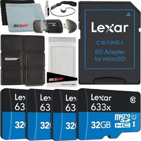 Lexar Pack of 4 High-Performance 633x 32GB (128GB Total) MicroSDHC UHS-I Memory Cards with SD Adapter LSDMI32GBBNL633A Bundle w/Deco Gear SD Reader & Storage Case + Microfiber Cloth & Accessories in Saudi Arabia