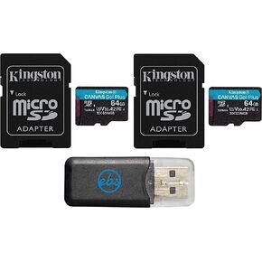 بطاقات ذاكرة Kingston Canvas Go Plus سعة 64 جيجابايت V30 A2 MicroSDXC (عبوتان) للطائرة بدون طيار تعمل مع DJI Mini 3 Pro وAvata وDJI RC وRC Pro وFPV Goggles V2 مع (1) كل شيء ما عدا قارئ Stromboli Micro SD in Kuwait