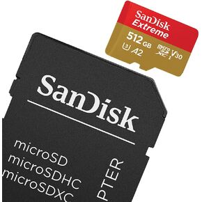 بطاقة ذاكرة سانديسك 512 جيجابايت اكستريم بلس UHS-I microSDXC مع محول اس دي، قراءة 170 ميجابايت/ثانية، كتابة 90 ميجا بايت/ثانية، V30، A2 in Kuwait