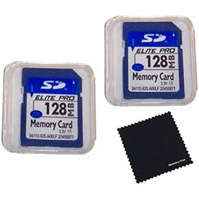 ايليت ميموري قطعتان من بطاقات الذاكرة 128 ميجابايت متوافقة مع بطاقات SD سعة 128 ميجابايت، عبوتان من بطاقات الذاكرة وحافظات مع قماش من المايكروفايبر، متوافقة مع جميع اجهزة SD in Kuwait
