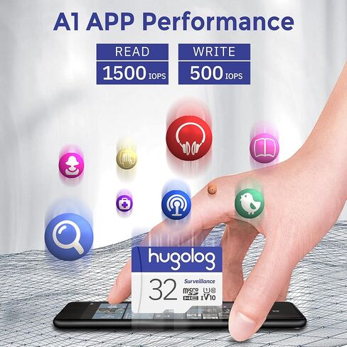 Hugolog 32GB Micro SD Card, MicroSDXC UHS-I Memory Card for Laview Camera - 100MB/s, 667X, U1, Class10, FHD Video V10, A1, FAT32, High Speed Flash TF Card P500 for Phone/Dash Cam/Tablet/PC/Computer in Kuwait