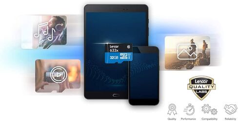 حزمة Lexar مكونة من 4 بطاقات ذاكرة MicroSDHC UHS-I عالية الأداء 633 × 32 جيجابايت (إجمالي 128 جيجابايت) مع محول SD LSDMI32GBBNL633A مع قارئ SD وحقيبة تخزين من Deco Gear + قطعة قماش من الألياف الدقيقة وملحقاتها in Saudi Arabia