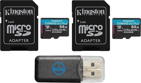 Kingston Canvas Go Plus 64GB V30 A2 MicroSDXC (2 Pack) Memory Cards for Drone Works with DJI Mini 3 Pro, Avata, DJI RC, RC Pro, FPV Goggles V2 Bundle with (1) Everything But Stromboli Micro SD Reader in Saudi Arabia