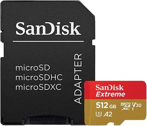 بطاقة ذاكرة سانديسك 512 جيجابايت اكستريم بلس UHS-I microSDXC مع محول اس دي، قراءة 170 ميجابايت/ثانية، كتابة 90 ميجا بايت/ثانية، V30، A2 in Kuwait