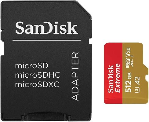 بطاقة ذاكرة سانديسك 512 جيجابايت اكستريم بلس UHS-I microSDXC مع محول اس دي، قراءة 170 ميجابايت/ثانية، كتابة 90 ميجا بايت/ثانية، V30، A2 in Kuwait