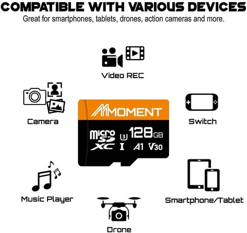 بطاقة MMOMENT Micro SDHC، A1، UHS-I، U1، V10، متوافقة مع الفئة 10، سرعة قراءة تصل إلى 90 ميجابايت/ثانية، محول SD متضمن (32 جيجابايت، أسود - A1، U1، V10) in Kuwait