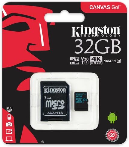كينجستون كانفاس جو! بطاقة ذاكرة فلاش مايكرو اس دي فئة 10 UHS-I 90MB/s R مع محول (SDCG2/32GB) in Kuwait