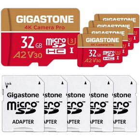 [5-Yrs Free Data Recovery] Gigastone 32GB 5-Pack Micro SD Card, 4K Camera Pro, UHD Video for GoPro, Action Camera, Wyze, DJI, Drone, R/W up to 95/35MB/s MicroSDXC Memory Card UHS-I U3 A2 V30