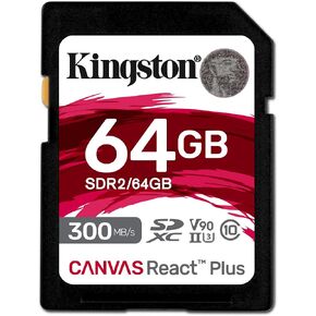 Kingston Canvas React Plus 64GB SD Card | SDXC UHS-II | 300R/260W U3 V90 | Full HD/4K/8K | SDR2/64GB in Saudi Arabia