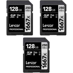 بطاقة ذاكرة Lexar LSD128CBNA1667 Professional SDHC/SDXC 1667x UHS-II سعة 128 جيجابايت (3 عبوات) in Kuwait