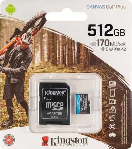 Kingston Canvas Go Plus 512GB UHS-I Speed Grade 3 MicroSD Card Works with DJI Mini 3 Pro, Avata Drone, DJI RC/RC Pro (SDCG3/512GB) Bundle with 1 Everything But Stromboli Micro SDXC Memory Card Reader in Saudi Arabia