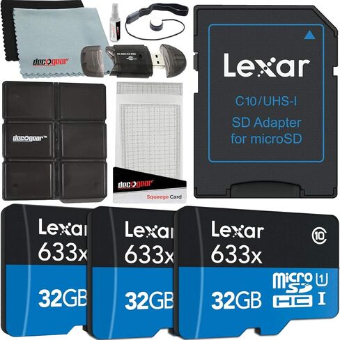Lexar Pack of 3 High-Performance 633x 32GB (96GB Total) MicroSDHC UHS-I Memory Cards with SD Adapter LSDMI32GBBNL633A Bundle w/Deco Gear SD Reader & Storage Case + Microfiber Cloth & Accessories in Saudi Arabia