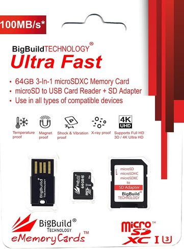 بطاقة ذاكرة BigBuild Technology 64 جيجابايت فائقة السرعة 100 ميجابايت/ثانية U3 microSDXC لهاتف Huawei Enjoy Z. 10/10 Plus/10s, 20/20 Plus/20 Pro/20 SE in Kuwait