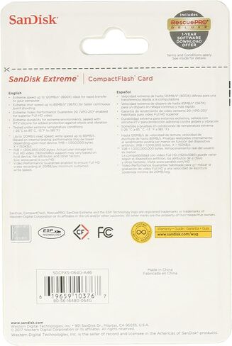 Sandisk Extreme CompactFlash Memory Card - 64 GB (SDCFXS-064G-A46) in Saudi Arabia