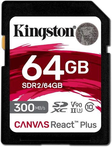 Kingston Canvas React Plus 64GB SD Card | SDXC UHS-II | 300R/260W U3 V90 | Full HD/4K/8K | SDR2/64GB in Saudi Arabia