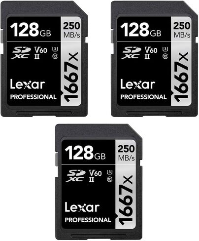 بطاقة ذاكرة Lexar LSD128CBNA1667 Professional SDHC/SDXC 1667x UHS-II سعة 128 جيجابايت (3 عبوات) in Kuwait