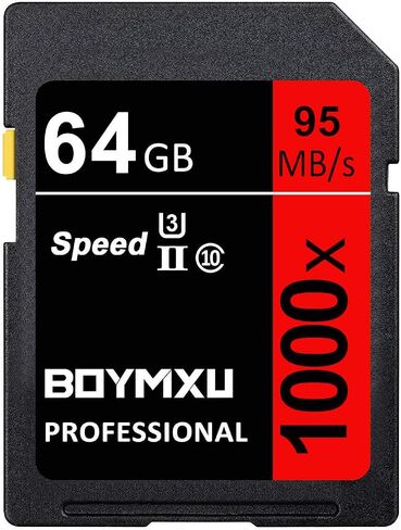 بطاقة ذاكرة 64 جيجابايت، BOYMXU Professional 1000 x فئة 10 بطاقة ذاكرة U3 متوافقة مع كاميرات الكمبيوتر وكاميرات الفيديو، بطاقة ذاكرة الكاميرا تصل إلى 95 ميجابايت/ثانية، أحمر/أسود in Kuwait