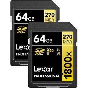 Lexar GOLD Series Professional 1800x 64GB UHS-II U3 SDXC Memory Card, 2-Pack in Kuwait