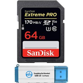 SanDisk Extreme Pro 128GB SD Memory Card for Vlogging Camera Works with Sony ZV-1 (DC-ZV-1) (SDSDXXY-128G-GN4IN) Bundle with (1) Everything But Stromboli 3.0 Card Reader