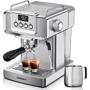 ماكينة اسبريسو سومساتي، ماكينة اسبريسو من الفولاذ المقاوم للصدأ مع رغوة الحليب لللاتيه والكابتشينو والماكياتو، لصانعة الاسبريسو المنزلية، خزان مياه 1.8 لتر، 20 بار in Kuwait