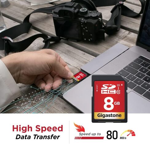GIGASTONE 8GB SD Card 2-Pack UHS-I U1 Class 10 SDHC Memory Card, Speed Up to 80MB/s, Full HD Video Kodak Olympus Digital Camera, with 2 Mini Cases in Kuwait