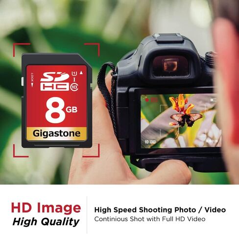 GIGASTONE 8GB SD Card 2-Pack UHS-I U1 Class 10 SDHC Memory Card, Speed Up to 80MB/s, Full HD Video Kodak Olympus Digital Camera, with 2 Mini Cases in Kuwait