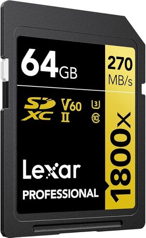 ليكسار بطاقة ذاكرة SDXC الاحترافية من سلسلة جولد سيريز 1800x 64 جيجابايت UHS-II U3 SDXC - عبوة من قطعتين in Saudi Arabia