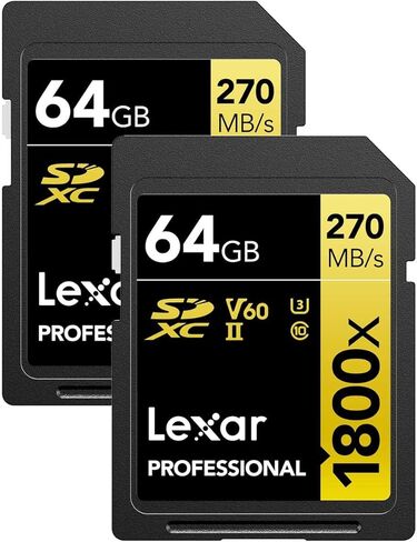 ليكسار بطاقة ذاكرة SDXC الاحترافية من سلسلة جولد سيريز 1800x 64 جيجابايت UHS-II U3 SDXC - عبوة من قطعتين in Saudi Arabia