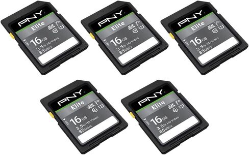 بطاقة ذاكرة فلاش PNY 16GB Elite Class 10 U1 V10 SDHC 5 عبوات - قراءة 100 ميجابايت/ثانية، الفئة 10، U1، V10، Full HD، UHS-I، SD بالحجم الكامل in Kuwait