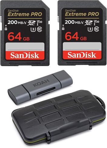 SanDisk 64GB Extreme PRO 200MB/s SDXC UHS-I Memory Card (2-Pack) with Storage Case and SD Reader Bundle (3 Items) in Saudi Arabia