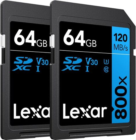 ليكسار بطاقة ذاكرة 64GB عالية الاداء 800x UHS-I SDHC سلسلة بلو - (عبوة من قطعتين) in Kuwait
