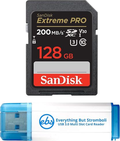 بطاقة سانديسك اكستريم برو 128GB SDXC UHS-I تعمل مع كاميرا كانون غير عاكسة EOS R6 II (SDSDXXY-128G-GN4IN) حزمة الفئة 10 U3 مع (1) قارئ بطاقة مايكرو وSD ايفري ثينج بت سترومبولي 3.0 in Saudi Arabia