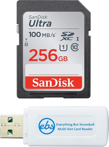 SanDisk 256GB SD Ultra Memory Card for Canon Camera Works with Powershot SX60 HS, SX430 is, SX540 HS (SDSDUNR-256G-GN6IN) Bundle with (1) Everything But Stromboli SDXC & Micro Card Reader in Saudi Arabia