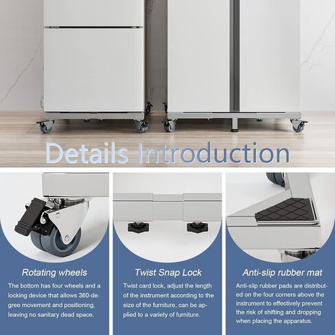 Chinchilla Heavy Duty All Stainless Steel Mobile Fridge Stand Base, Washing Machine Stand with Wheels, Adjustable Furniture Dolly for Washer, Refrigerator and Dryer in Kuwait