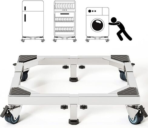Chinchilla Heavy Duty All Stainless Steel Mobile Fridge Stand Base, Washing Machine Stand with Wheels, Adjustable Furniture Dolly for Washer, Refrigerator and Dryer in Kuwait
