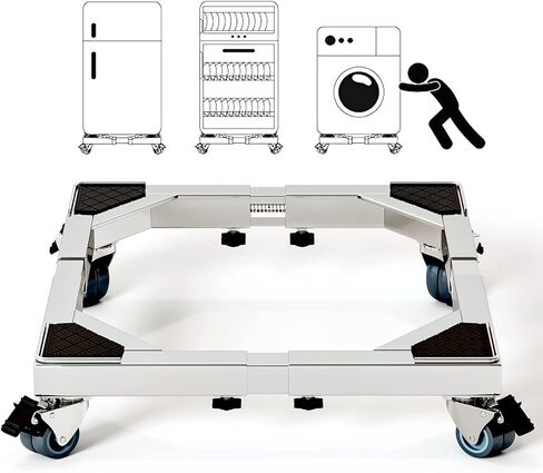 قاعدة حامل ثلاجة متنقلة من الفولاذ المقاوم للصدأ شديدة التحمل من شينشيلا، حامل غسالة بعجلات، دوللي أثاث قابل للتعديل للغسالة والثلاجة والمجفف (كبير) in Kuwait